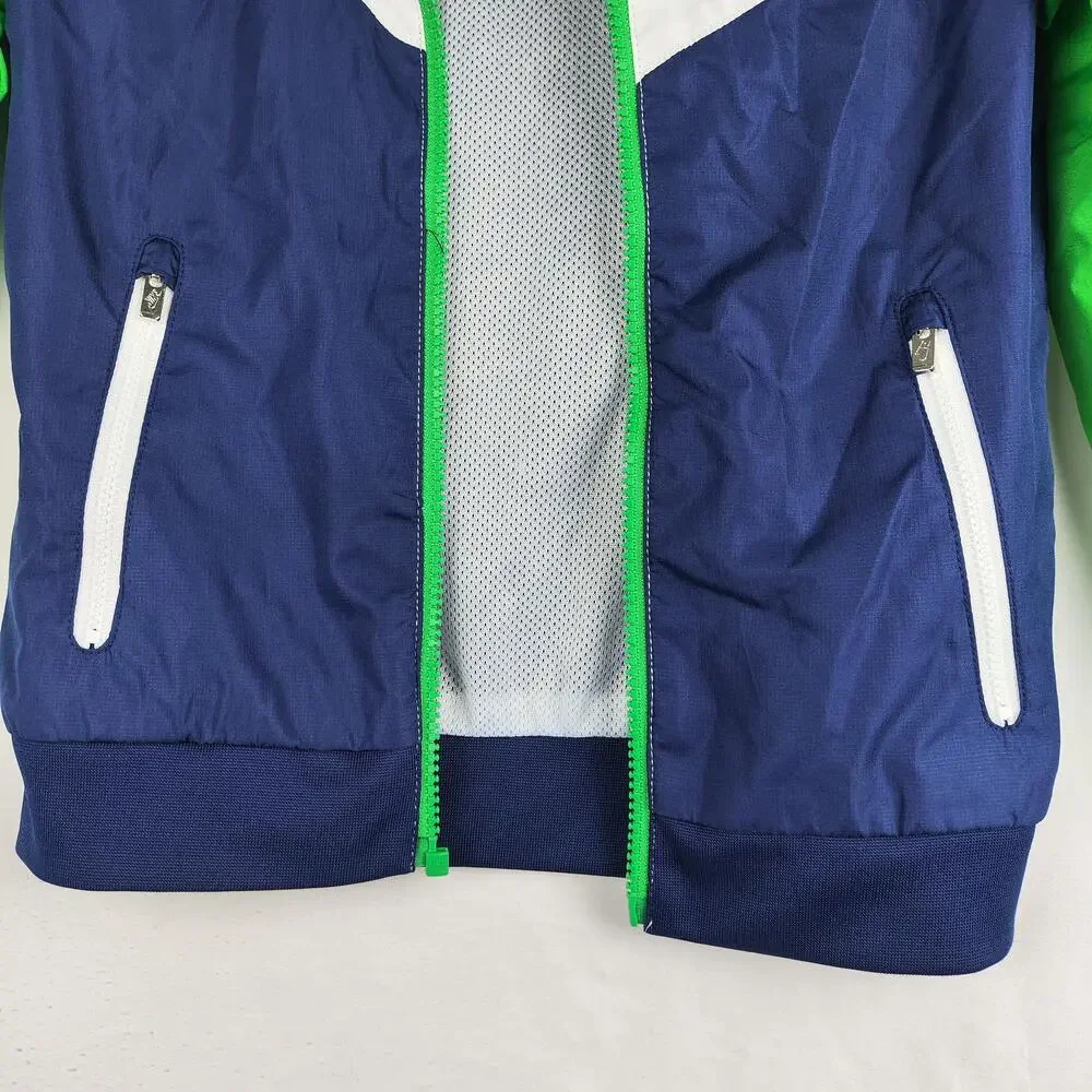 Nike Jacket Kids 4-5Y Green Blue White Hooded Windbreaker Full Zip Mesh Lined